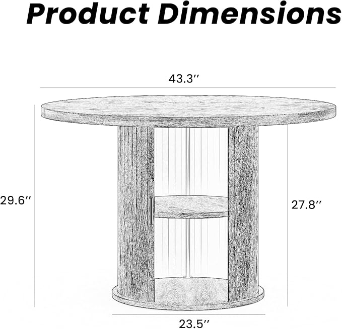 Farini 43" Round Dining Table for 4-6 with Storage Space,Modern Kitchen Room Table with Wood Top & Sturdy Metal Base,Walnut