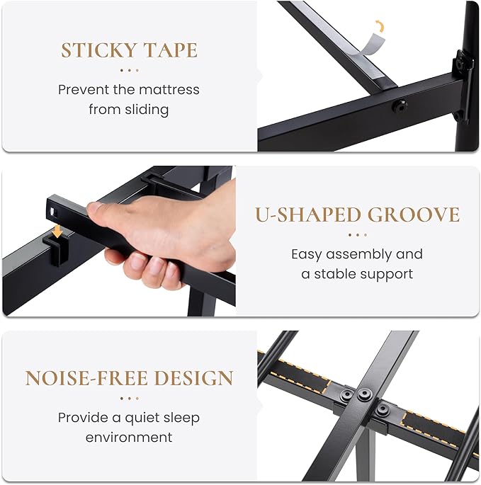 SHA CERLIN 14 Inches King Size Metal Platform Bed Frame/Vintage Iron-Art Headboard and Footboard/Mattress Foundation for Storage/No Box Spring Needed/Noise-Free/Easy Assembly/Black