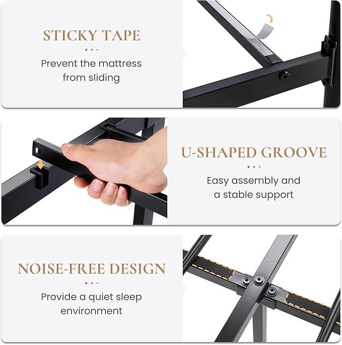 SHA CERLIN 14 Inches Queen Size Metal Platform Bed Frame/Vintage Iron-Art Headboard and Footboard/Mattress Foundation for Storage/No Box Spring Needed/Noise-Free/Easy Assembly/Black