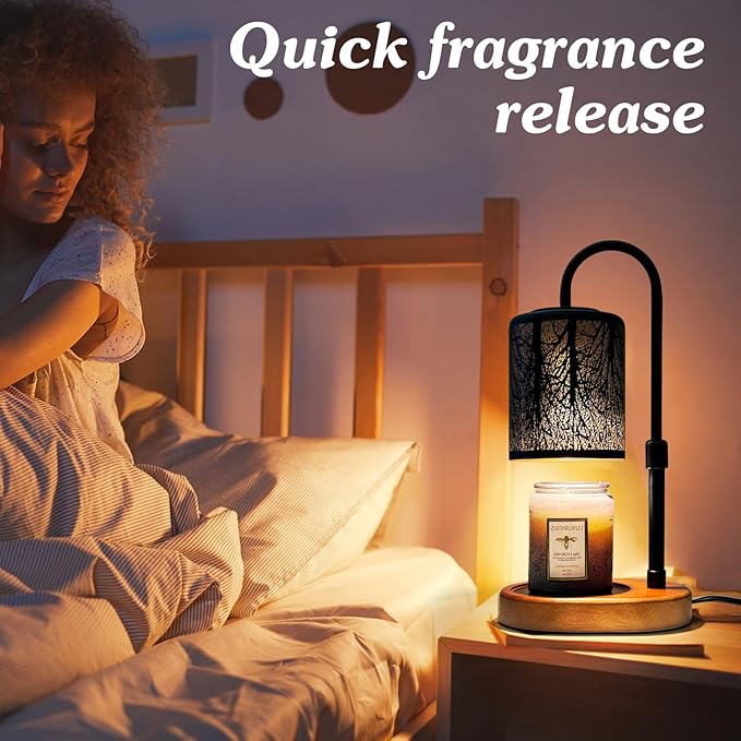 Candles Warmer with Timer and Dimmer, Adjustable Height Candle Melter, Electric Wax Warmer Vintage Home Decor for Jar Candles,2 Bulbs，Black