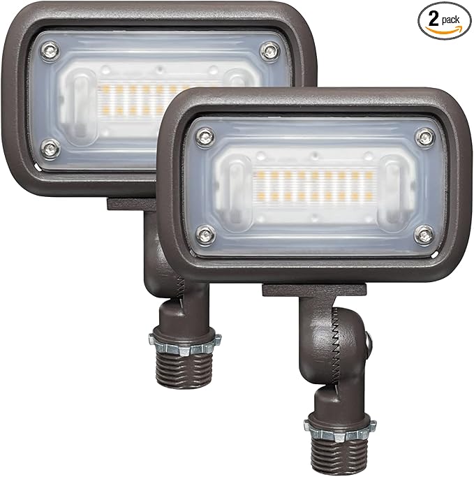 GKOLED 15W LED Floodlight, Outdoor Security Fixture, 1500 Lumens, 50W MH Equivalent, 5000K Daylight White, 120-277V, UL-Listed (2 Pack)