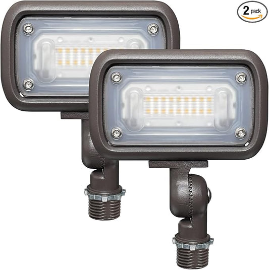 GKOLED 15W LED Floodlight, Outdoor Security Fixture, 1500 Lumens, 50W MH Equivalent, 5000K Daylight White, 120-277V, UL-Listed (2 Pack)