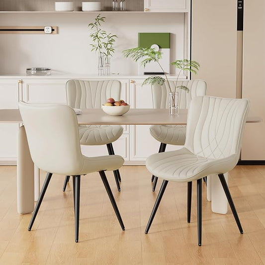 Dining Chair Set of 4 PU Leather Dining Room Chairs Upholstered Comfy Dining Chairs Modern Kitchen Armless Side Chair with Sturdy Metal Legs,Beige