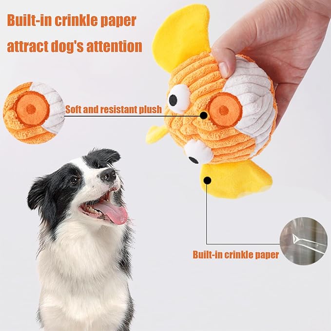 Squeak Dog Toys for Aggressive Chewers, No Stuffing Squeak Dog Chew Toys for Aggressive Chewers, Interactive Dog Toy Ball with Crinkle Paper for Medium Dogs, Large & Small Breeds (D-Crab+Whale)