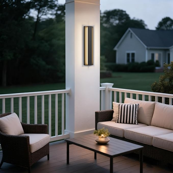 LamQee 18.5 Inch Modern Outdoor Wall Lights Exterior Lighting Fixtures, 3000K 12W LED Contemporary Outdoor Wall Sconce, Matte Black Outside Wall Mount Lights for House Garage Porch Patio Front Door