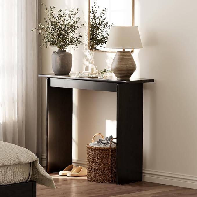 AQIMUELE Wood Console Table for Entryway, Mid Century Modern Console Table, Black Sofa Table for Living Room, Hall Way, Black Color