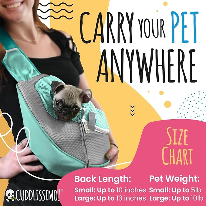 Pet Sling Carrier - Soft Front-Chest Carrying Bag for Small Pets (Ideal for Dogs, Puppies & Cats 6–10 lbs) - Carefully Sized for Yorkshire Terrier, Maltese, Toy Poodle, Papillon -(Teal-L)