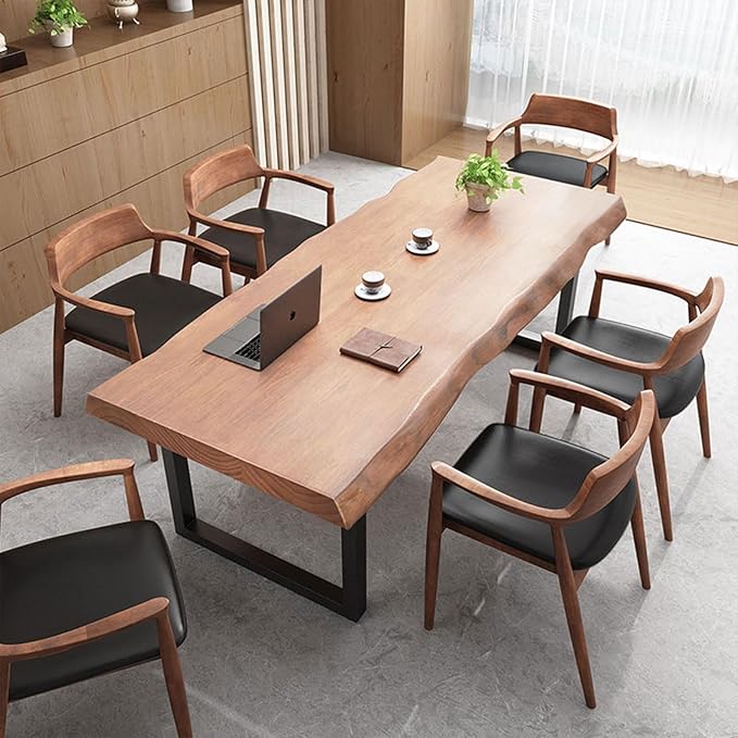 Stylish Solid Wood Office Desk with Sturdy Metal Base - Durable Multi-Size Executive Computer & Dining Table - Perfect for Home Office & Work Environments (Brown, 47in)