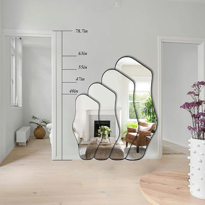 Large Irregular Mirror, 55"x25.6" Asymmetrical Wall Mirror with Metal Frame, Modern Abstract Mirrors for Living Room Bathroom Bedroom Hallway Entryway Fireplace, Cloud Shaped