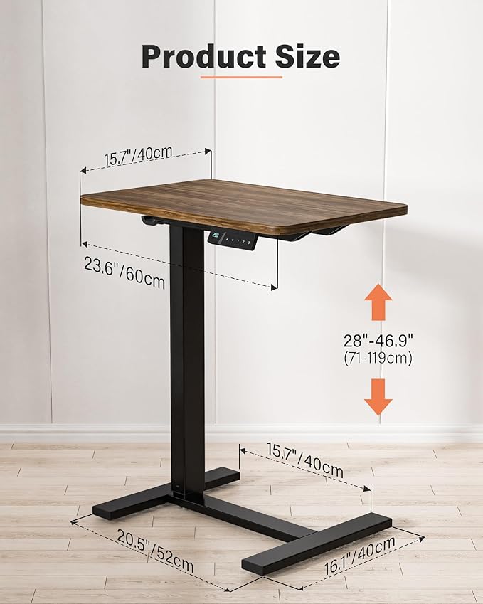 FiCiHi Electric Standing Desk with Wheels - Height Adjustable, Mobile, Small Movable Laptop Desk, Portable Rolling Computer Workstation Sit Stand Table for Home Office, Sofa & Bedside(24x16, Walnut)