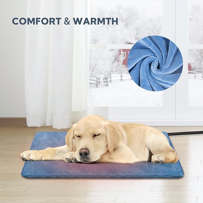 Electric Pet Heating Pad for Cats and Dogs,Adjustable Dog Cat Heating Pad with 6 Temp & 5 Timer,Waterproof,Chew Resistant Cord, for Kittens & Puppy 24 * 12in