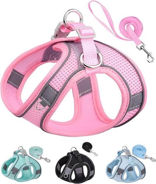 Solmoony No Pull Dog Harness - Step in Mesh Harness for Small & Medium Dogs, Pink (M)