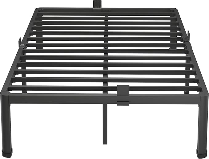 MAF 16 Inch Full Size Bed Frame with Round Corner Legs Mattress Slide Stopper No Box Spring Needed Heavy Duty Metal Platform Bed Frames Under-Bed Storage Space, 3000 LBS Steel Slats Support