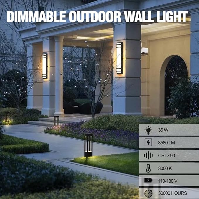 Sytmhoe 23.6in Exterior Wall Light Sconces,36w 3000K LED Dimmable Modern Porch & Patio Wall Light Fixture,Black Exterior Sconce Wall Mounted Lights for Garage Living Room Courtyard House(3000K)