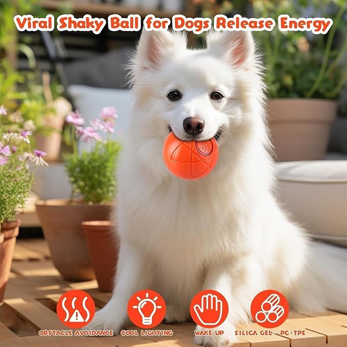 2 Pcs Shaky Ball Toy for Dogs, 2025 New Vibrating Dog Balls, Smart Jumping Ball Toy, Interactive Dog Balls, Automatic Rolling, Keep Them Busy, Suit for All Dogs(Orange+Blue)