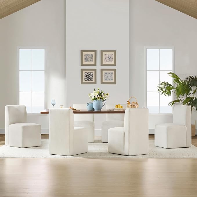 CHITA Dining Chairs with Casters Set of 2, FSC Certified Upholstered Armless Modern Rolling Dining Chairs with Rollers for Bedroom Reading Room Living Room, Linen