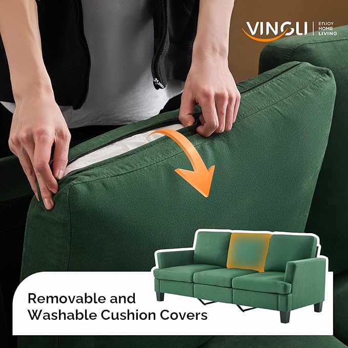 VINGLI Green 83" Sofa Couches for Living Room, Modern Comfy 3 Seater Couch 25.6" Deep Seat Upholstery Cozy Sofas for Small Space, Bedroom, Apartment, Home Office