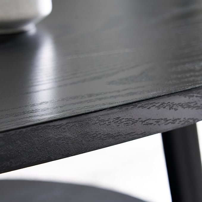 Shrine Black Oval Coffee Table, Mid-Century Modern Coffee Table, Black Walnut Wood Table for Living Room, D47''x W23.6''x H15'', Sleek Conical Metal Legs with Black Finish