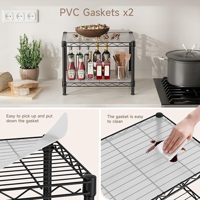 Small 2 Tier Shelves Storage Wire Shelving Unit Metal Shelf Adjustable Organizers Storage Shelving with Wheels for Bathroom Laundry Room Kitchen Pantry12”D x 18”W x 12.2”H Black