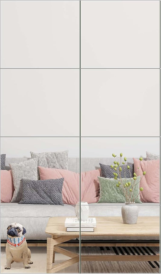 Ruomeng Full Length Wall Mirror Tiles - 12" x 10" x 8Pcs Frameless Full Body Mirror Tiles Wall Mounted Mirror for Home Gym Vanity Bedroom, Living Room