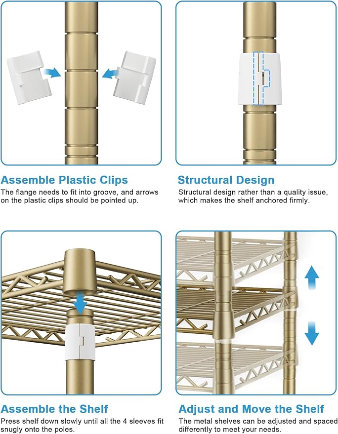 Ulif E4 Clothes Rack, Heavy-Duty Garment Rack, Metal Freestanding Clothing Organization Storage System Can Be L-Shaped with Shelves and Hangers, Max Load 962lbs, 71.6" W x 14.5" D x 79.3" H, Gold