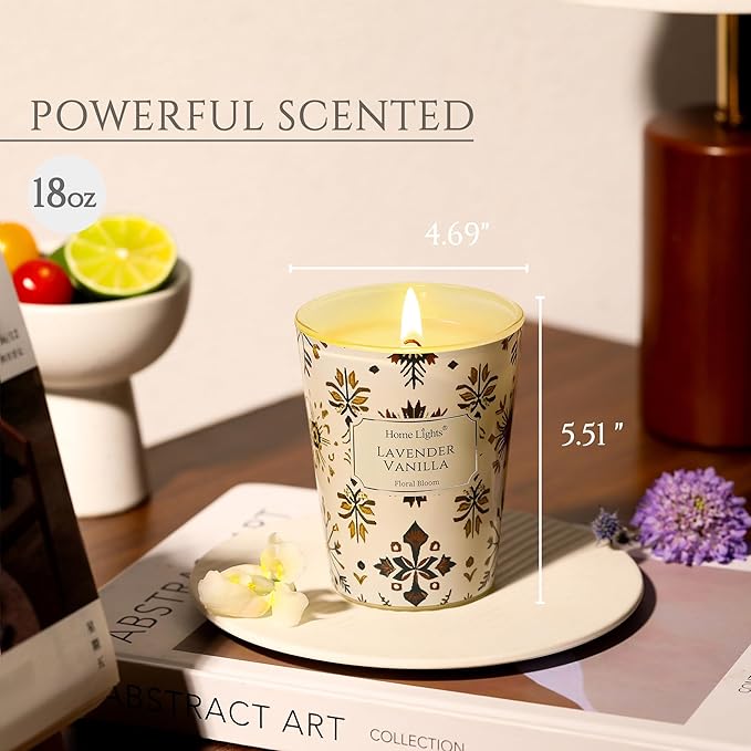 HomeLights Soy Wax Candles for Home Scented, 1-Wick Candles in Lavender Vanilla Scented, Aromatherapy Candles Gift for Parties, Relaxing, Bohemian Natural Textures, 6.7oz