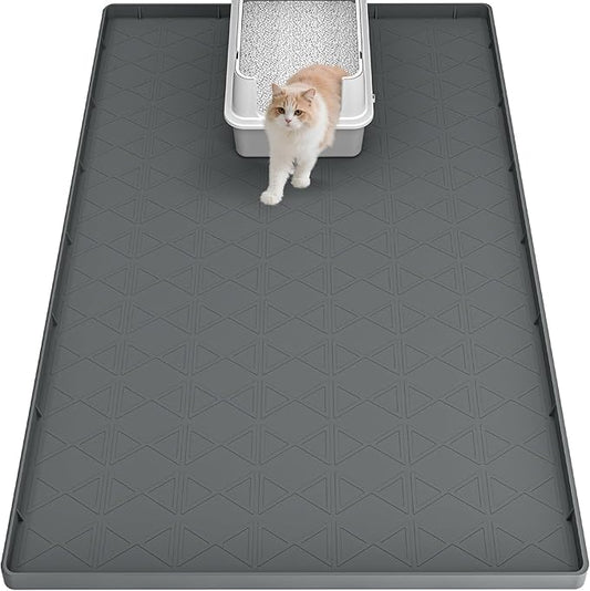 Pawtners Extra Large Silicone Cat Litter Mats, 34" x 22" Waterproof Litter Box Mat, Non-Slip Kitty Litter Mat for Scatter Control, Easy to Clean & Urine-Proof Cat Litter Trapping Mat, Gray