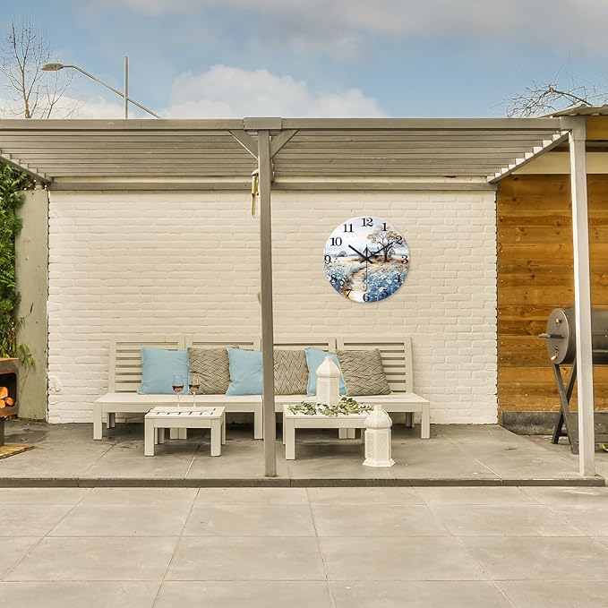 XNM 20 Inch Rustic Blue Clocks for Living Room Wood Large Battery Wall Clock Decorative Round Non Ticking Wall Clock Silent(No Solid Wood, It is with MDF Material)