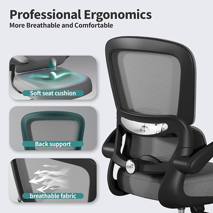 TRALT Office Chair - Ergonomic Desk Chair with Adjustable Lumbar Support, Mesh Computer Chair, Executive Chair for Home Office Comfortable Lumbar Support (Fog Gray)