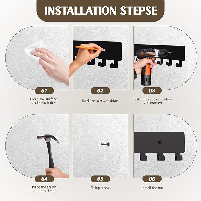 2 Pack Key Holder Wall Mount with 10 Hooks & Includes Screws, Car Key Holder for Wall, Kitchen Hooks, Keys Holders for Entryway, Hallway, Living Room (Black)