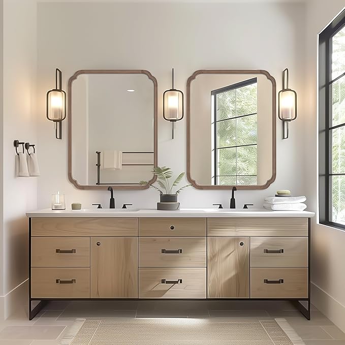 HOMECOOKIN Wood Bathroom Mirrors for Wall Mounted, 30" x 40" Rustic Wood Frame Wall Mirrors Decorative for Living Room or Bedroom Vanity Mirror (Walnut) A