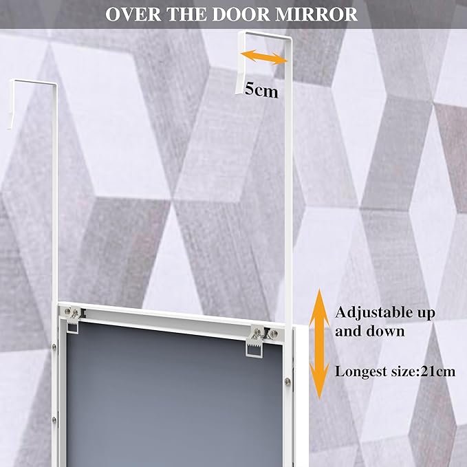 ANYHI Over The Door Mirror, 42"x14" Full Length Mirror for Wall Mirror, 2 Hooks, Aluminum Frame, for Bedromm Bathroom, White