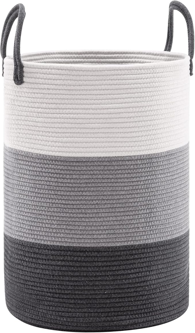 YOUDENOVA Woven Rope Laundry Hamper Basket, 58L Tall Luandry Basket, Baby Nursery Hamper for Blanket Storage, Clothes Hampers for Laundry in Bedroom