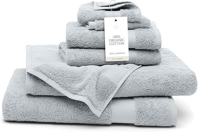 BOLL & BRANCH Plush Bath Sheet Set - Shore - 6 Piece - Includes 2 Oversized Bath Sheets, 2 Hand Towels & 2 Washcloths - 100% Organic Cotton - Ultra Soft & Luxurious - Quick Absorbing