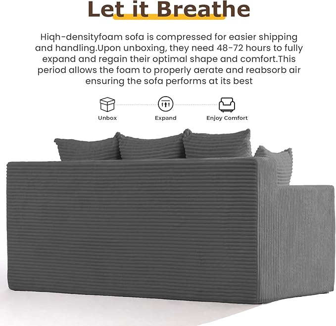 3 Seater Boneless Couch for Living Room, Convertible Futon Sofa Bed Comfy Pull Out Couch with 5 Pillows & Detachable Washable Cover, Upholstered Floor Sofa in A Box, No Assembly Required, Grey