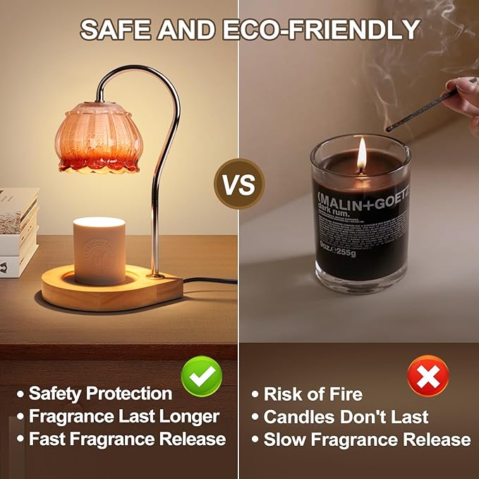 Dimmable Flower Candle Warmer Lamp With Timer, Electric Melter Light, Vintage Lamp, Gift for Women, Home Decor, Cozy House Warming, Coffee