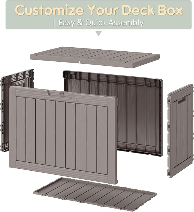 Outdoor Storage Box, Weather-Resistant Resin Deck Box for Patio, Balcony, Poolside, Holds Garden Tools & Cushions (45 Gallon, Gray)