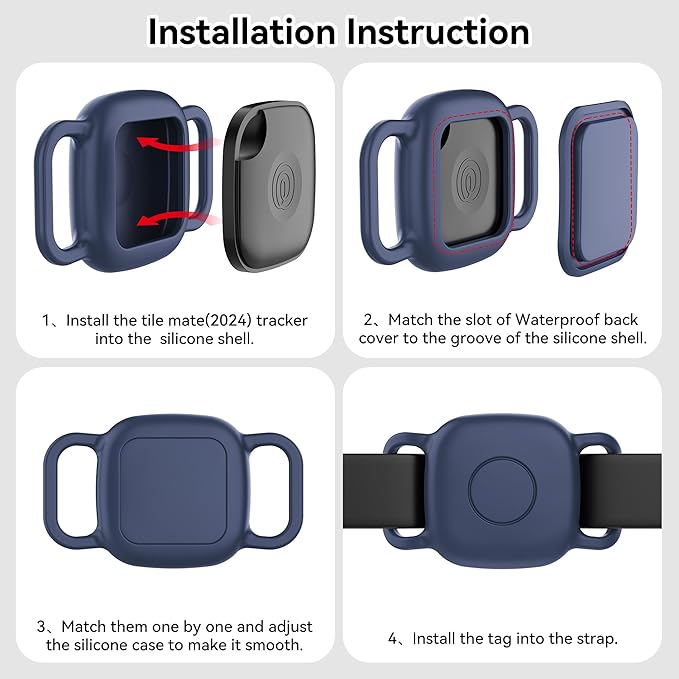 DDJ 2-Pack Dog Collar Holder for Tile Life360 Mate (2024) 2022 Tracker, Waterproof Silicone Cover Full-Body Protective Case for Tile Mate Tracker Cat Collar, Ultra Durable/Scratch Resistant,Navy Blaze