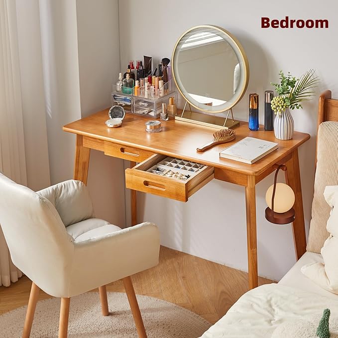 Wood Writing Desk with Drawer and Hanging Rod, Small Computer Desk Table, 39x20x30inch Work Desk, Study Desk, Small Wooden Dining Table Cherry Wood Color YD-WD01N