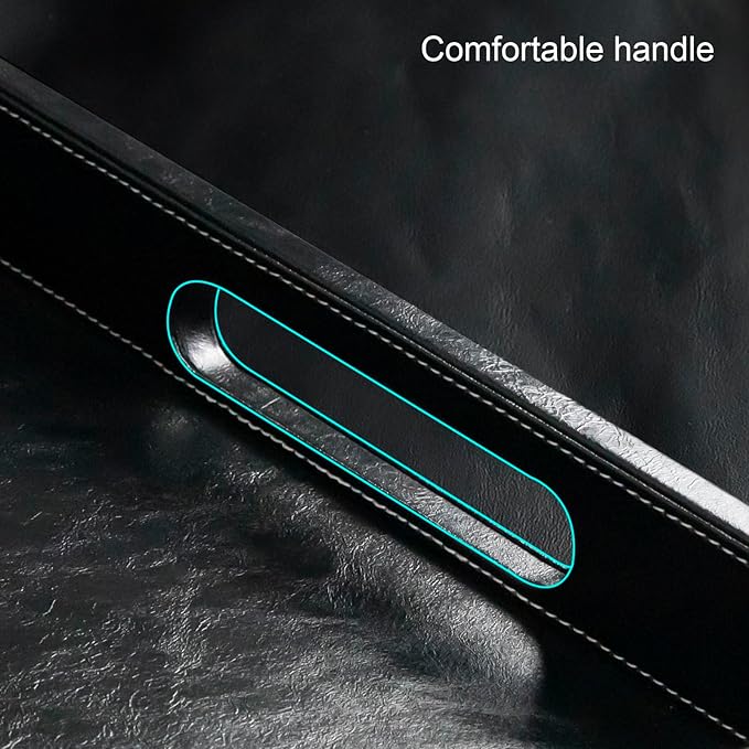 25 * 25 inches Leather Rectangle Serving Tray with Hole Handles,High-End Light Large Service Tray for Ottoman Tray, Tea, Food, Butler - Countertop, Kitchen,Family Dinner, Picnic (Black)