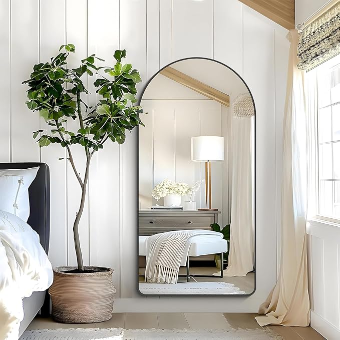 Arched Bathroom Mirror, 55"x36" Black Arched Mirror for Bathroom, Wall Mounted Mirror, Black Vanity Wall Mirror w/Metal Frame for Bedroom, Entryway, Living Room, Hanging or Leaning Against Wall