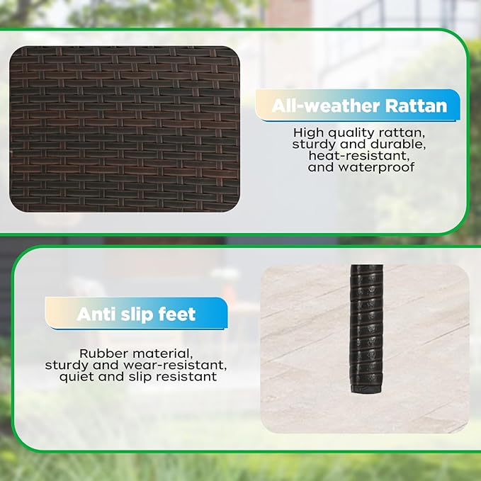 FDW | 3-Piece Patio Furniture Set | Brown & Red | Outdoor Wicker Furniture with Coffee Table | Modern Rattan Chairs Conversation Set | Outdoor Seating | Weather-Resistant | for Porch, Garden, Lawn