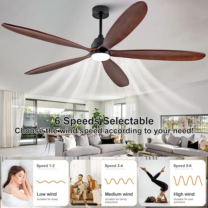 72 Inch Ceiling Fans with Lights and Remote Control, Large Outdoor Ceiling Fan with Light, Dimmable, High CFM, Wall Switch, Quiet 5 Blades Wood Ceiling Fan for Patio Gazebo Living Room
