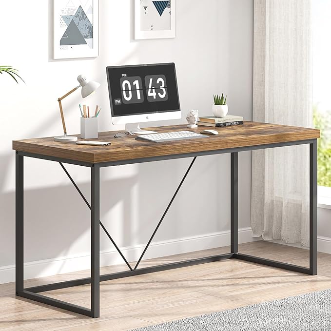 EXCEFUR Industrial Computer Desk, Wood and Metal Home Office Desk, Writing Study Work PC Table for Living Room Bedroom, Rustic Brown, 53 inch
