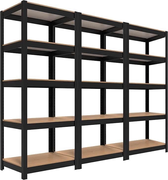 HOMEDANT House 5 Tier Laminated Metal Shelving Unit Adjustable Storage Utility Rack Heavy Duty Shelves Organization Multipurpose Shelf Kitchen Garage Pantry Closet (3, (S) 24.4" W, Black)