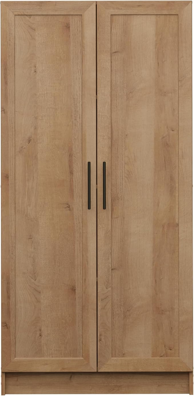 Prepac Natural Oak Elite 65" Tall Accent Kitchen Pantry Cabinet, Craft or Bathroom Storage Cabinet, Buffet Storage with Panel Doors, 3 Shelves, 32" W x 16.75" D x 65" H, Ideal for Home Organization