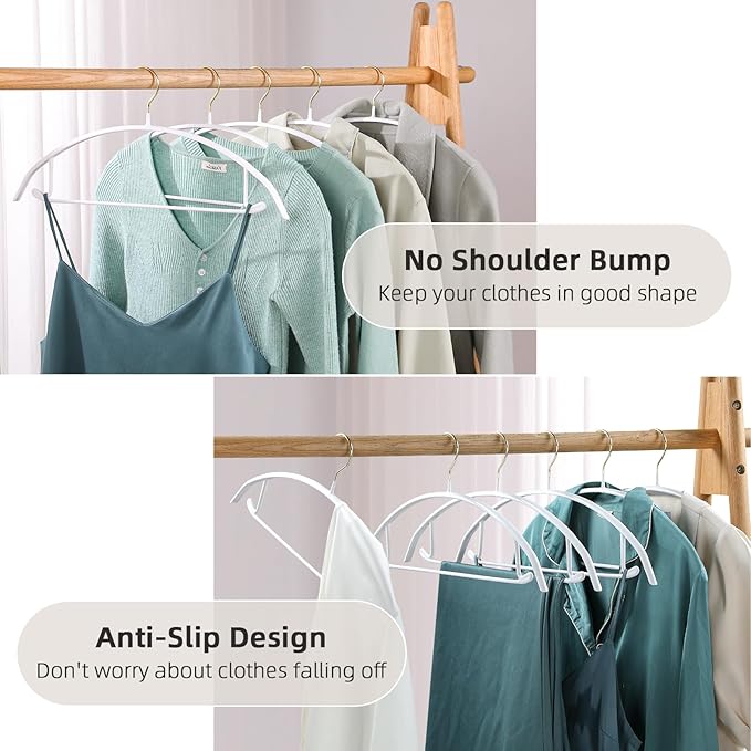 MOPALL Clothes Hangers 20 Pack, Non Slip Hangers Sweater Hanger No Shoulder Bump, 16.5 Inch Wide Durable and Strong Shirt Coat Dress Skirt Suit Hangers with Pants Bar for Laundry & Everyday Use, White