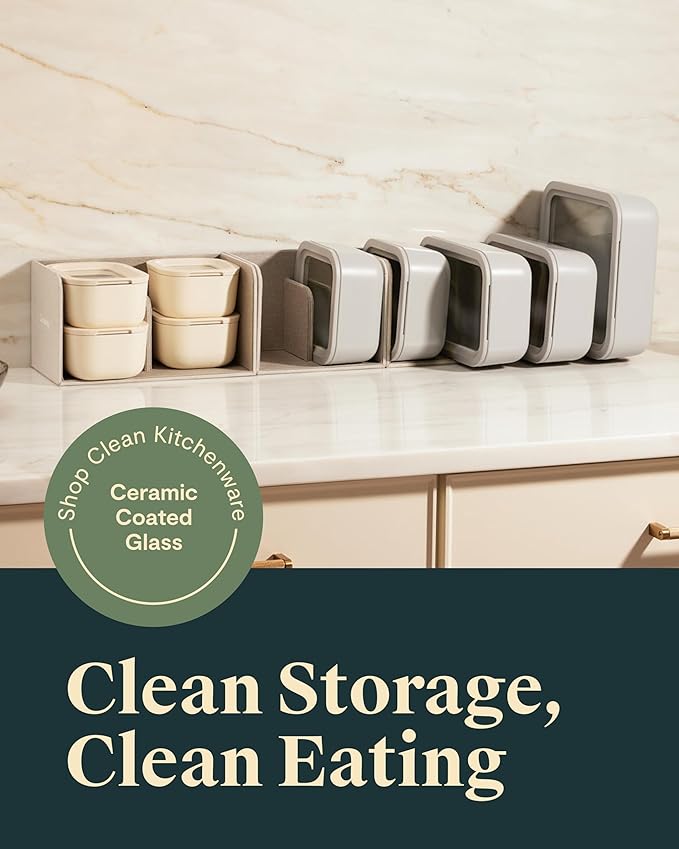 Caraway 22pc Glass Food Storage Set - Storage Containers for Food - Non-Toxic Ceramic-Coated Glass - Air Release Technology - Compact & Stackable Design - Sage