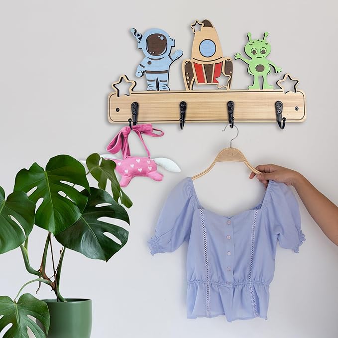 Dog Leash Holder for Wall Mount, Farmhouse Wooden Dog Claw Hooks, Paws Key Rack Accessories for Rustic Home Decor (Space)