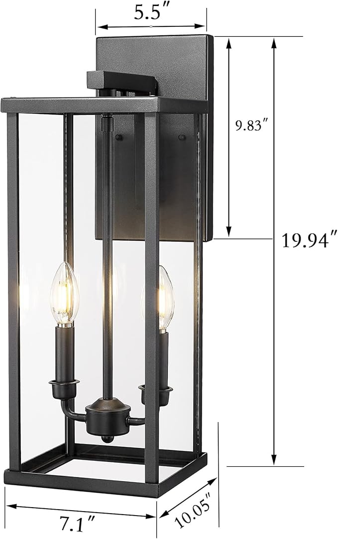 Bestshared Outdoor Wall Sconce Lights, 20 Inch Tall Exterior Wall Lighting Fixtures with Clear Glass, Anti-Rust Modern Black Outside Lantern Lamp for House Front Porch Patio (Black, 20"-1 Pack)